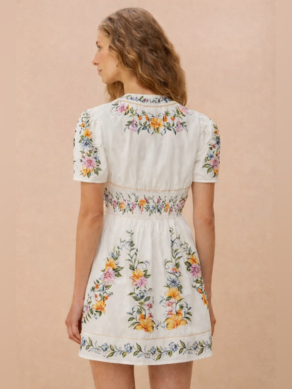 Calypso St. Barth Floral Print Puff Sleeve Button Front Mini Dress NWT Large - Picture 5 of 7